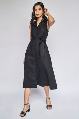 Black Solid Straight Dress, Black, image 1